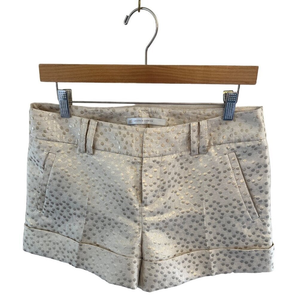 Lauren Conrad Womens Size 6‎ Club Shorts Cream Metallic Brocade Disco Hot Pants